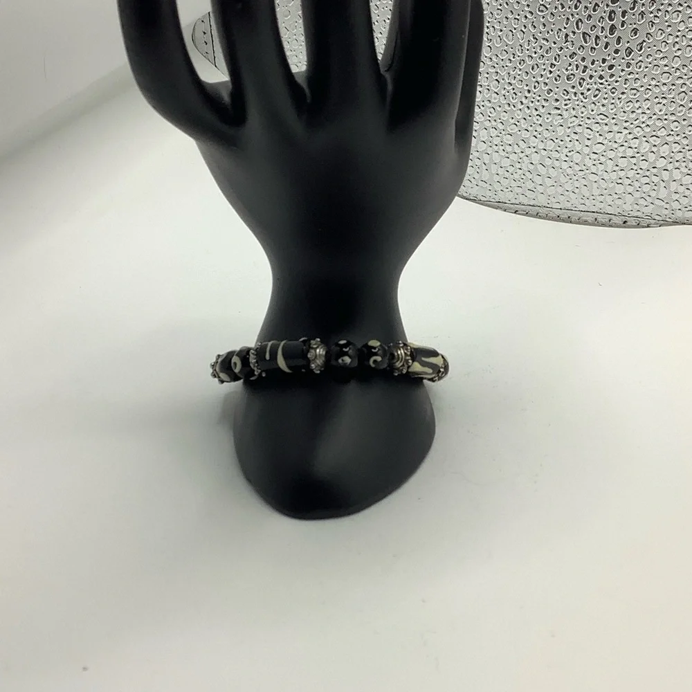 Lot of 5 Black and White Beaded Multi-Strand Bracelets